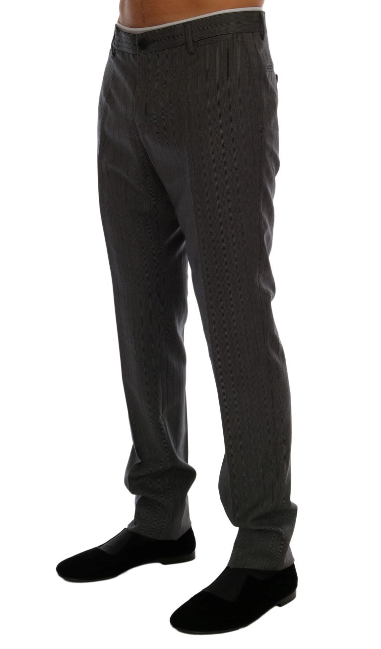 Elegant Gray Striped Wool Formal Trousers - GlamHub Luxury and Icon Brand Clothing