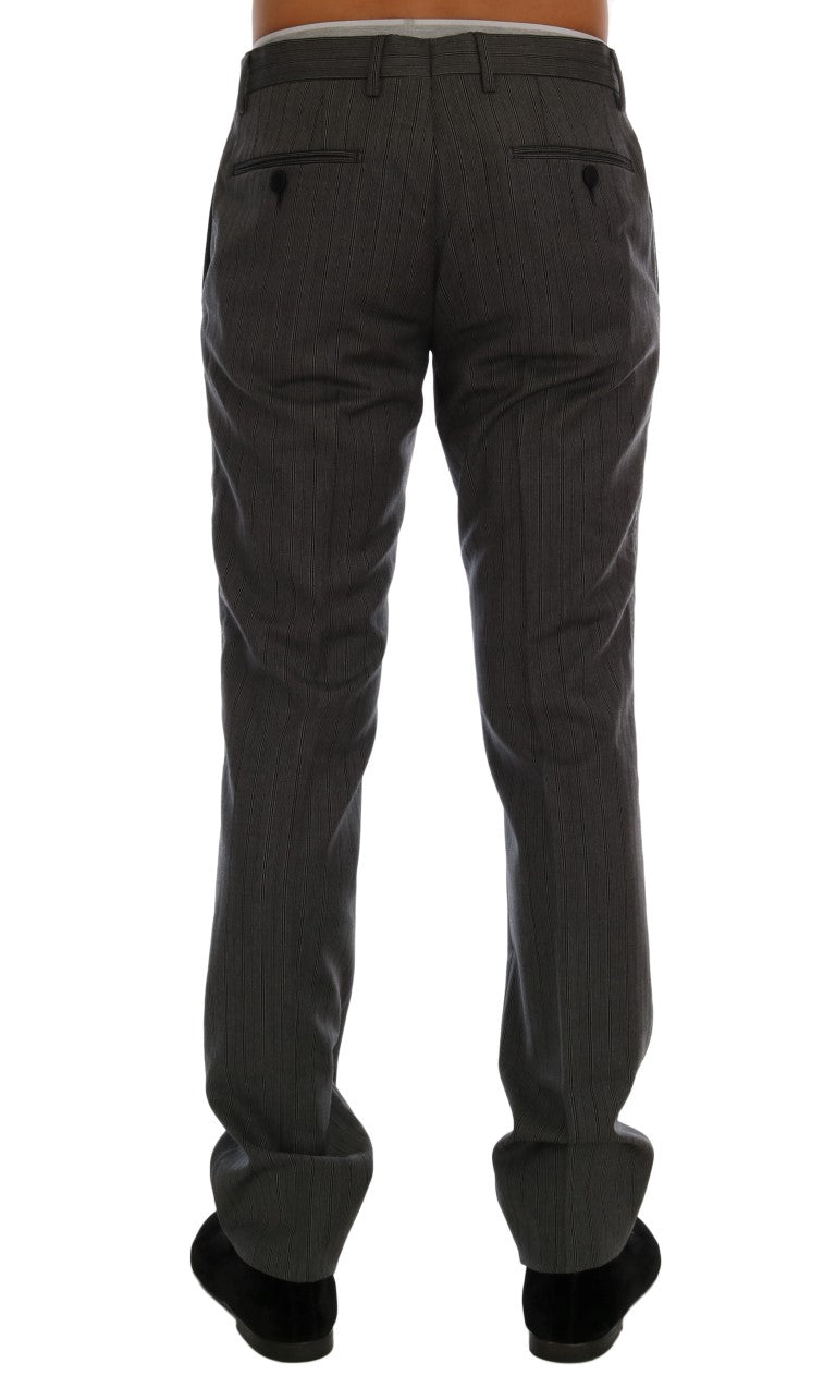 Elegant Gray Striped Wool Formal Trousers - GlamHub Luxury and Icon Brand Clothing