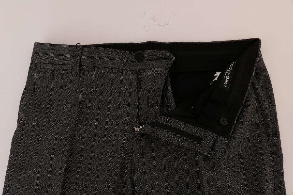 Elegant Gray Striped Wool Formal Trousers - GlamHub Luxury and Icon Brand Clothing