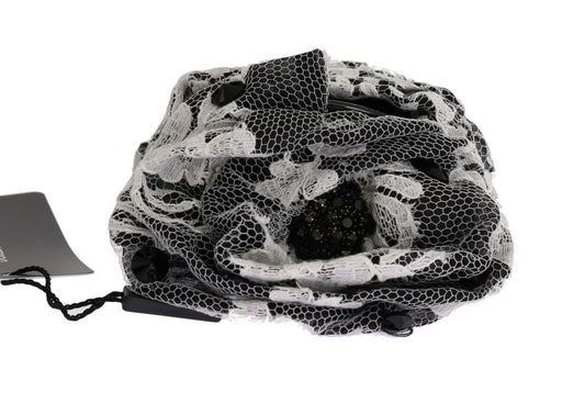 Elegant Black & White Floral Lace Crystal Hair Claw - GlamHub Luxury and Icon Brand Clothing