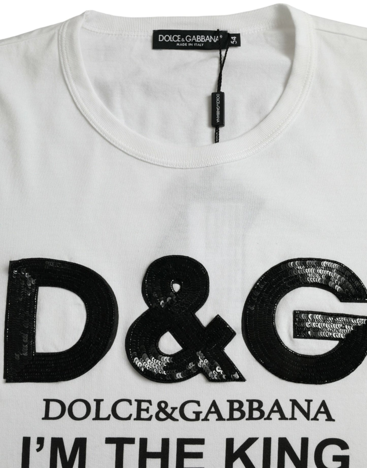 Weißes T-Shirt aus Baumwolle mit Rundhalsausschnitt und „D&amp;G King“-Print