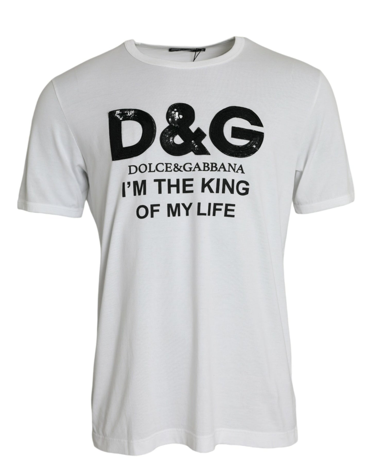 Weißes T-Shirt aus Baumwolle mit Rundhalsausschnitt und „D&amp;G King“-Print