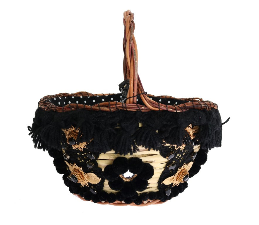 Chic Beige & Black Straw Snakeskin Bucket Bag - GlamHub Luxury and Icon Brand Clothing