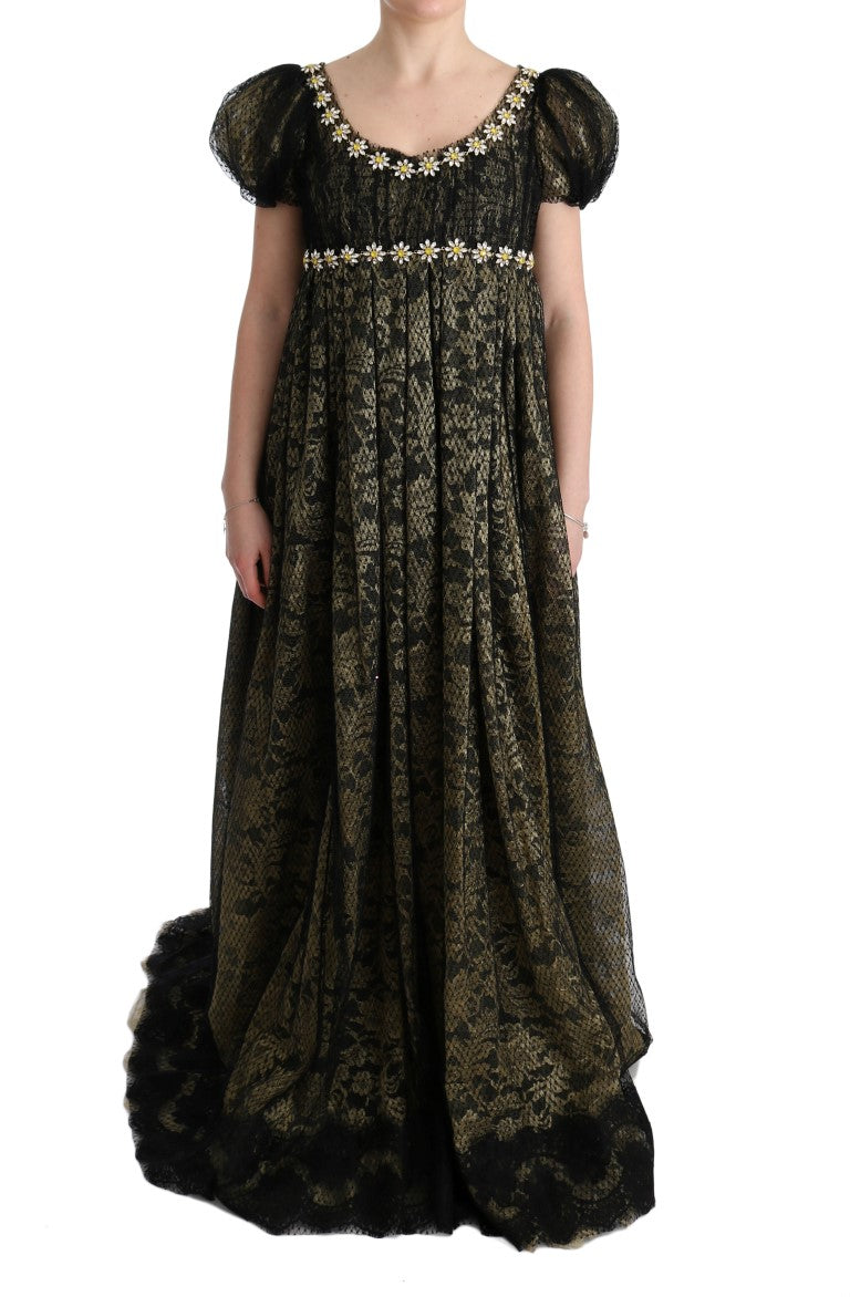 Sunflower Lace Crystal Maxi Shift Dress - GlamHub Luxury and Icon Brand Clothing