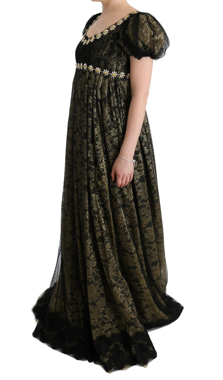 Sunflower Lace Crystal Maxi Shift Dress - GlamHub Luxury and Icon Brand Clothing