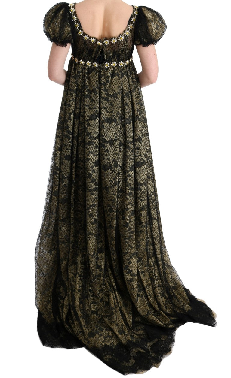 Sunflower Lace Crystal Maxi Shift Dress - GlamHub Luxury and Icon Brand Clothing