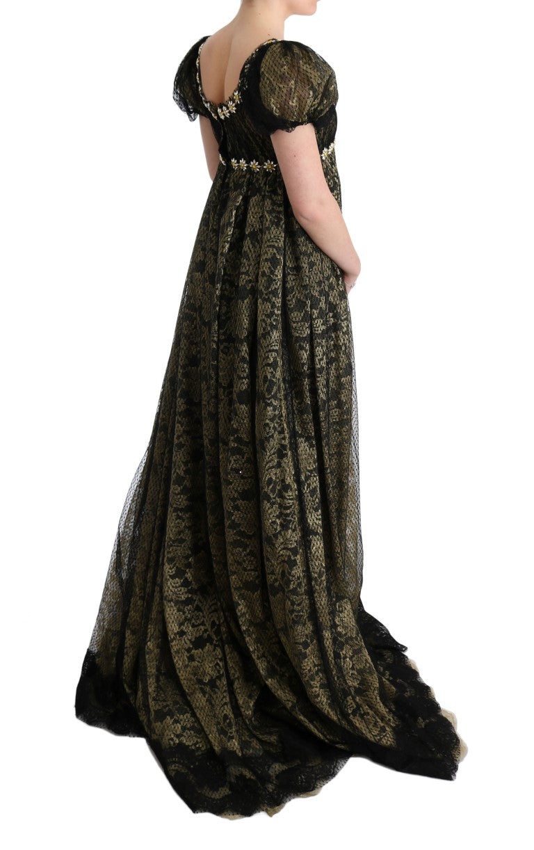 Sunflower Lace Crystal Maxi Shift Dress - GlamHub Luxury and Icon Brand Clothing