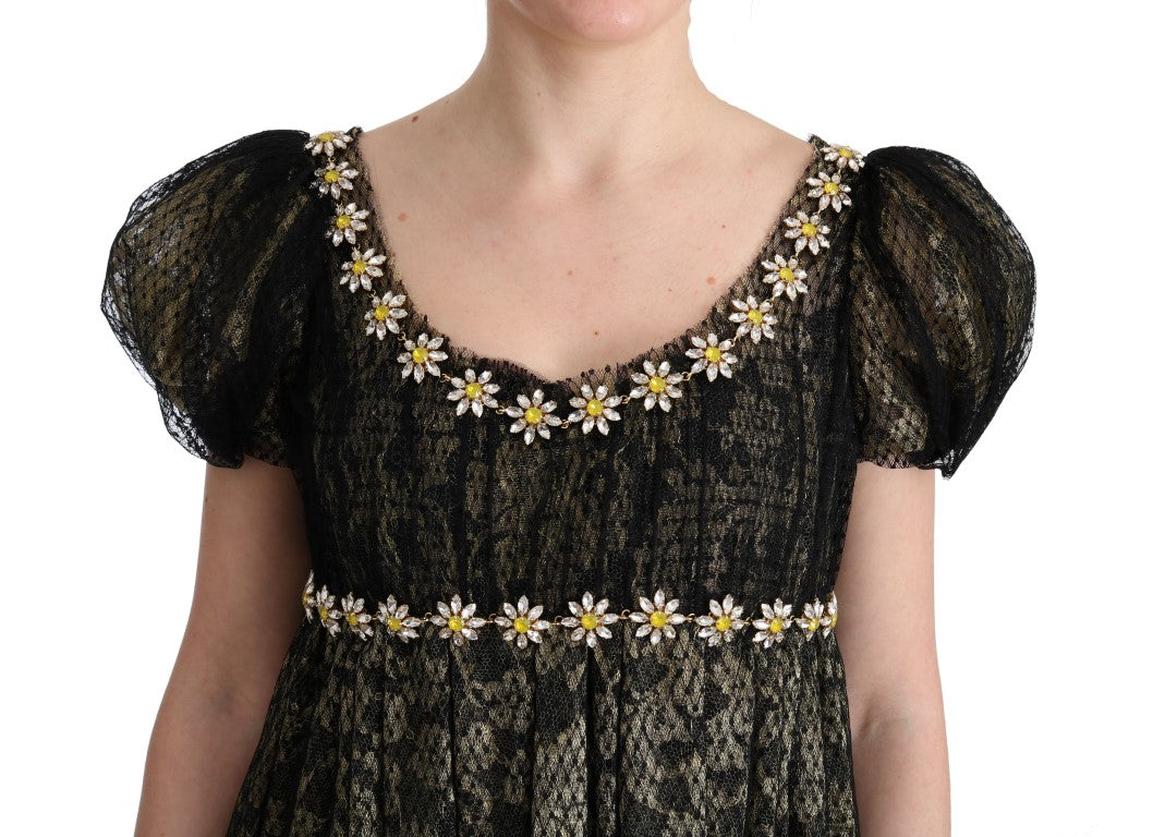 Sunflower Lace Crystal Maxi Shift Dress - GlamHub Luxury and Icon Brand Clothing