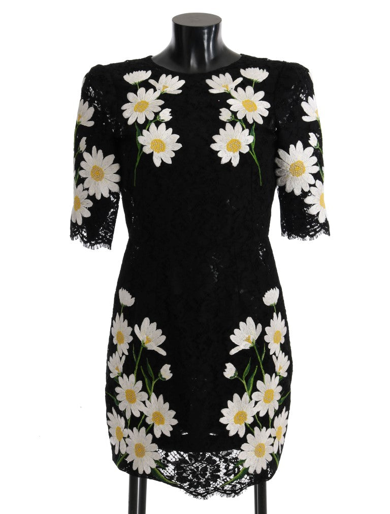 Black Floral Lace Chamomile Embroidered Dress - GlamHub Luxury and Icon Brand Clothing