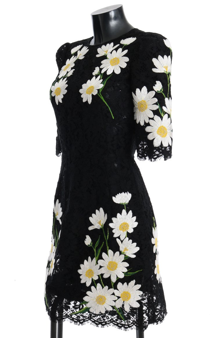 Black Floral Lace Chamomile Embroidered Dress - GlamHub Luxury and Icon Brand Clothing