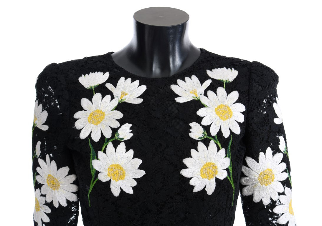 Black Floral Lace Chamomile Embroidered Dress - GlamHub Luxury and Icon Brand Clothing