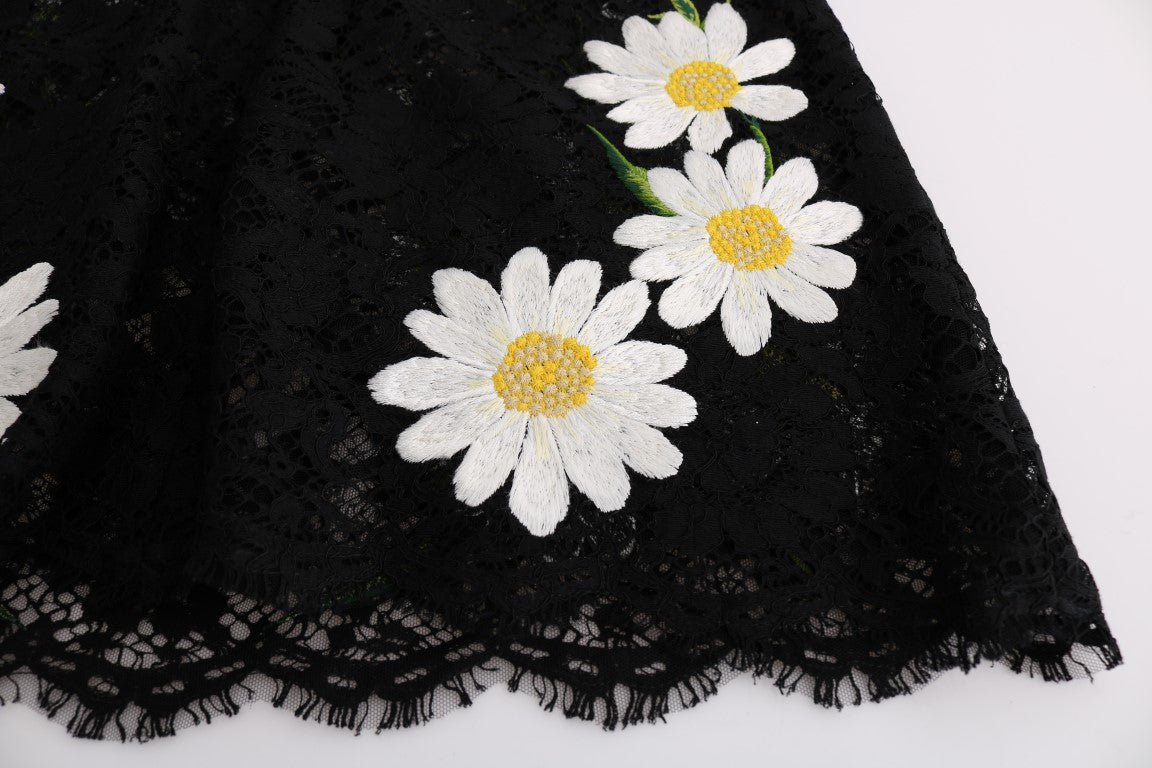 Black Floral Lace Chamomile Embroidered Dress - GlamHub Luxury and Icon Brand Clothing