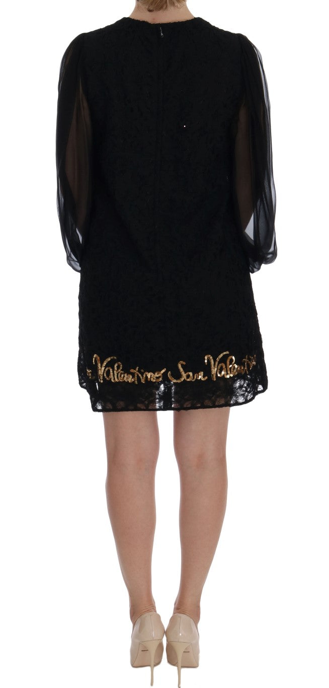 Black Lace Sequined Shift Dress - GlamHub Luxury and Icon Brand Clothing