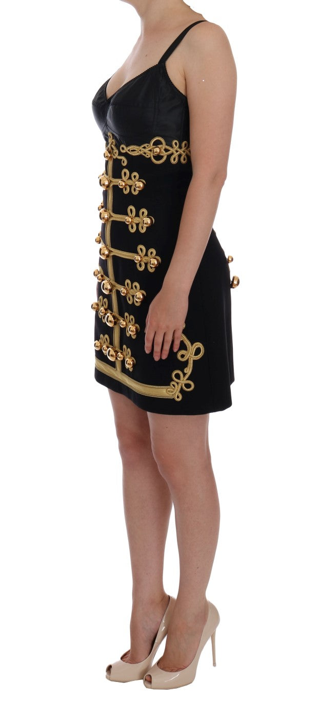 Elegant Black A-Line Sleeveless Dress with Gold Details - GlamHub Luxury and Icon Brand Clothing