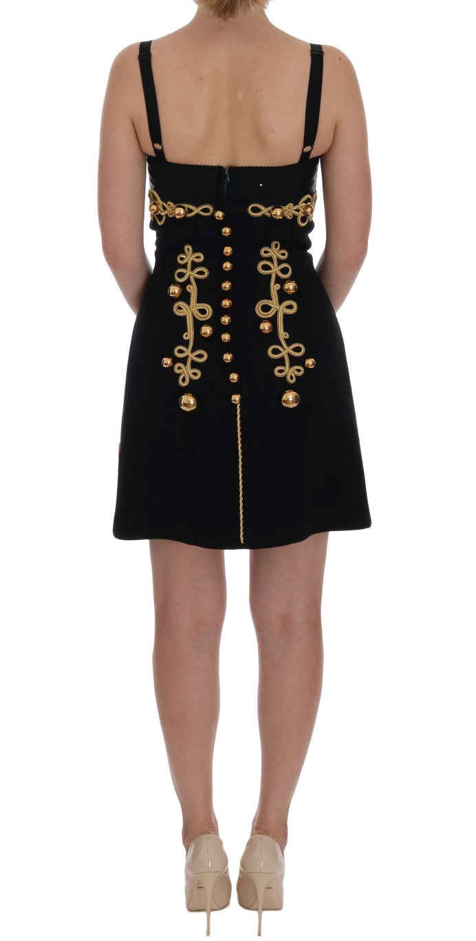 Elegant Black A-Line Sleeveless Dress with Gold Details - GlamHub Luxury and Icon Brand Clothing