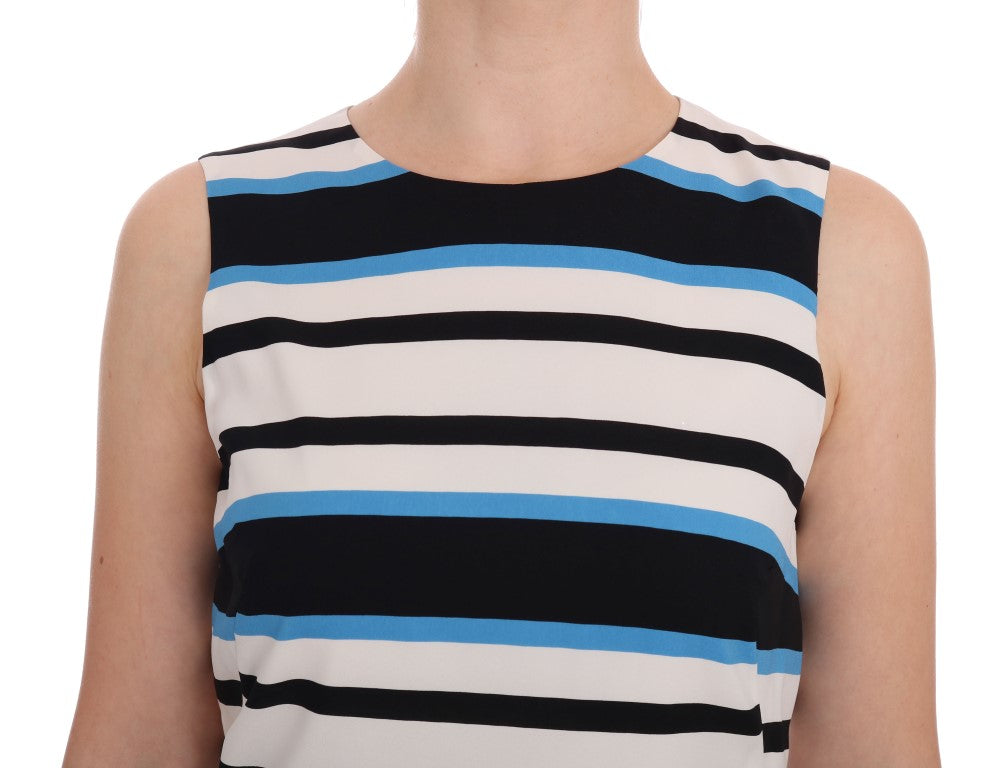 Elegant Sleeveless Striped Silk Shift Dress - GlamHub Luxury and Icon Brand Clothing