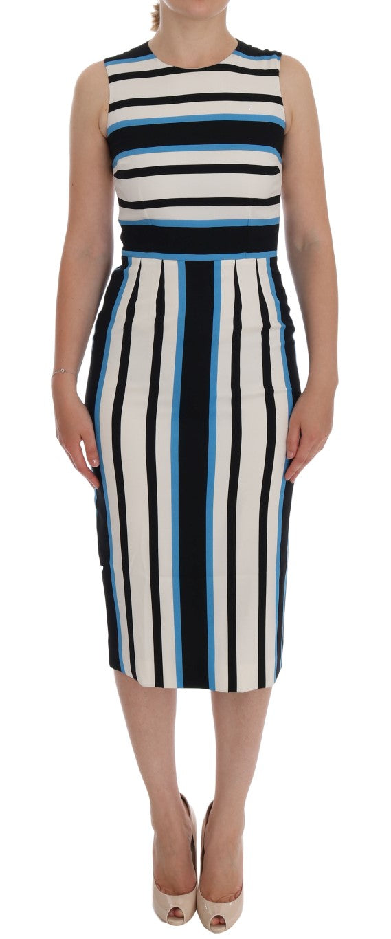 Chic Striped Silk Sheath Dress - GlamHub Luxury and Icon Brand Clothing