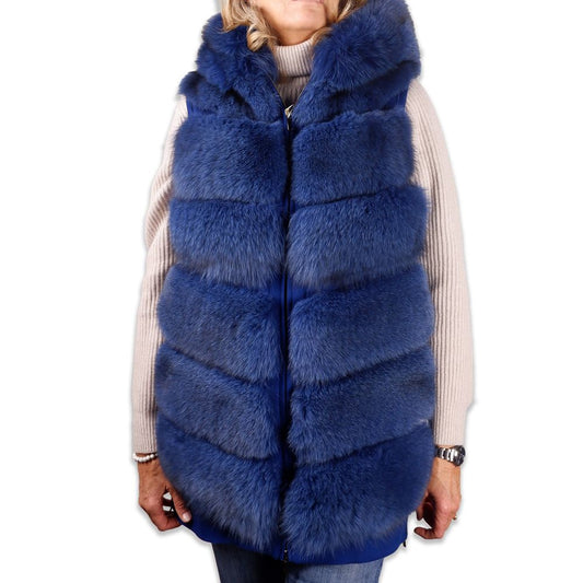 Elegant Sleeveless Wool Coat with Fox Fur Trim - GlamHub Luxury and Icon Brand Clothing