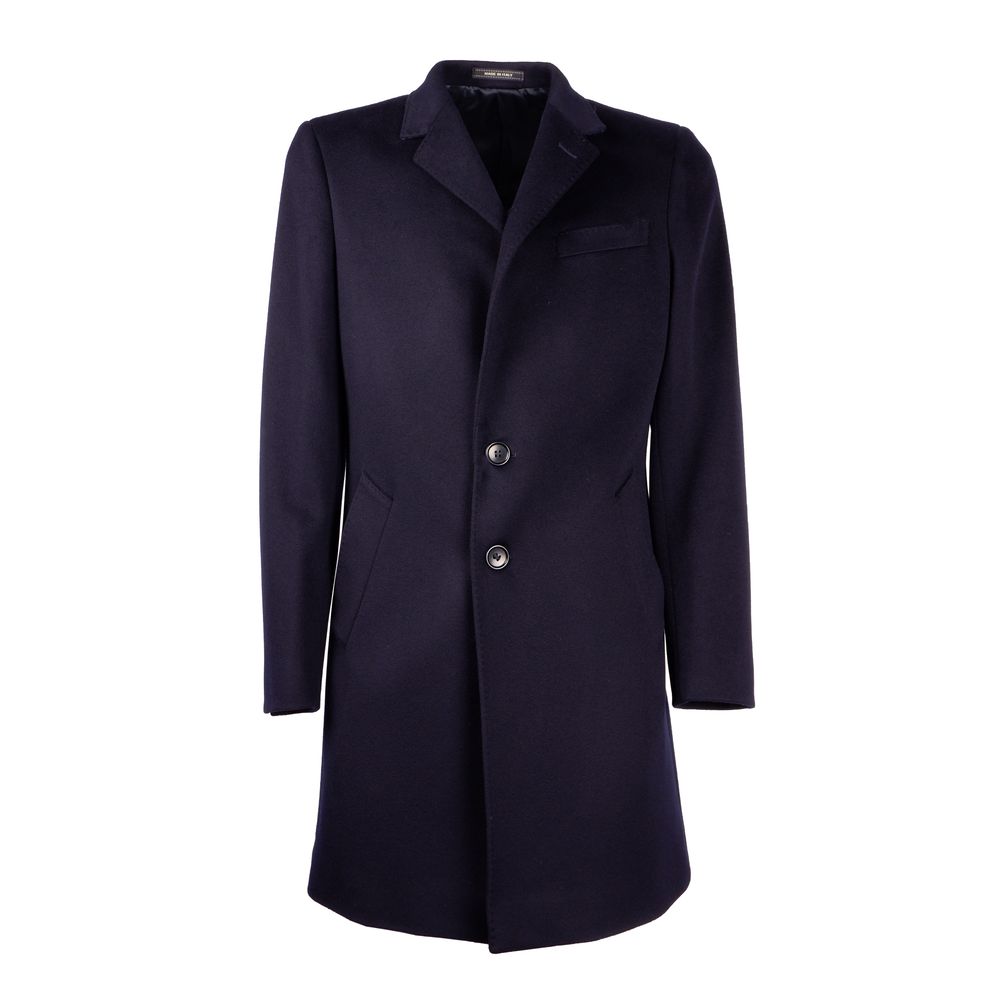 Elegant Dark Blue Wool Men's Coat - GlamHub Luxury and Icon Brand Clothing