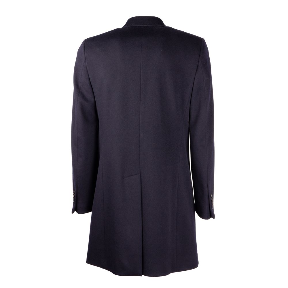 Elegant Dark Blue Wool Men's Coat - GlamHub Luxury and Icon Brand Clothing