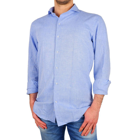 Elegant Light Blue Cotton-Linen Shirt - GlamHub Luxury and Icon Brand Clothing