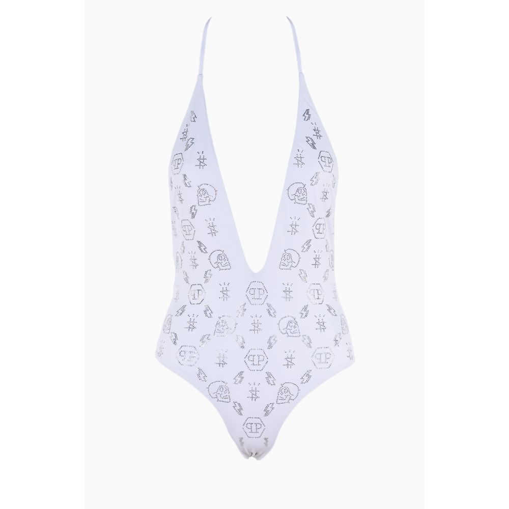 White Rhinestone Embellished Swimsuit - GlamHub Luxury and Icon Brand Clothing