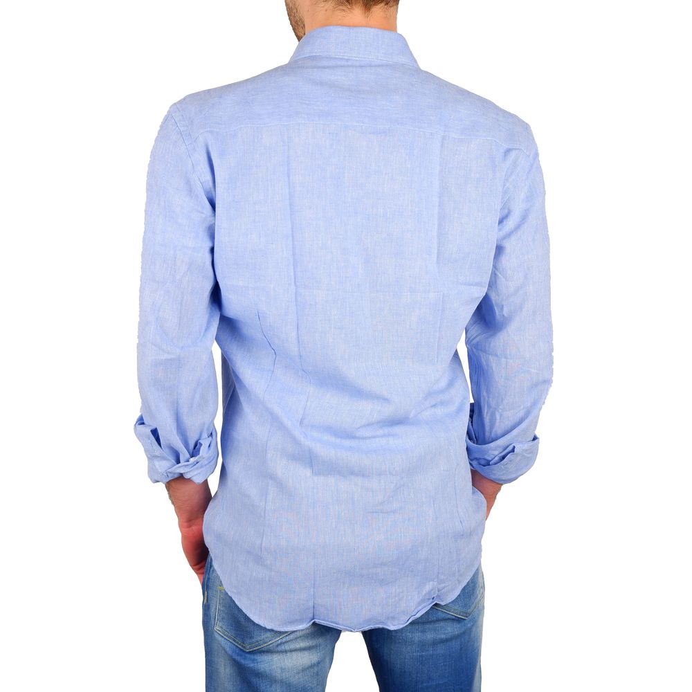 Elegant Light Blue Cotton-Linen Shirt - GlamHub Luxury and Icon Brand Clothing