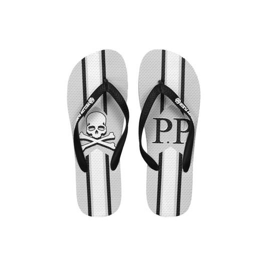 Chic Gray Logo Print Flip Flops - GlamHub Luxury and Icon Brand Clothing