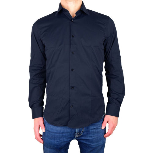 Elegant Milano Blue Gabardine Shirt - GlamHub Luxury and Icon Brand Clothing