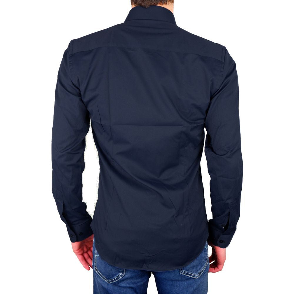 Elegant Milano Blue Gabardine Shirt - GlamHub Luxury and Icon Brand Clothing