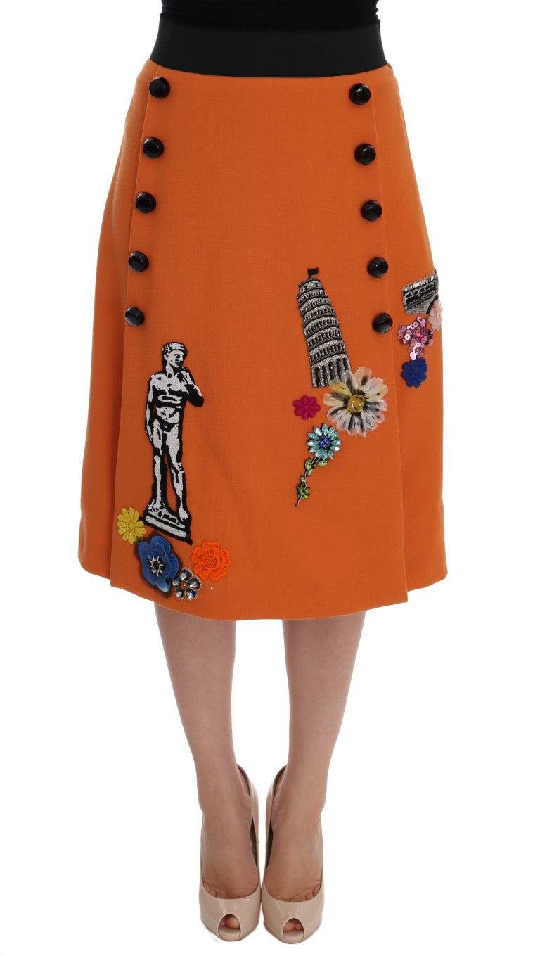 Embellished Wool Skirt in Vivid Orange - GlamHub Luxury and Icon Brand Clothing