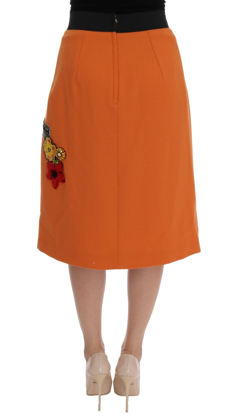 Embellished Wool Skirt in Vivid Orange - GlamHub Luxury and Icon Brand Clothing