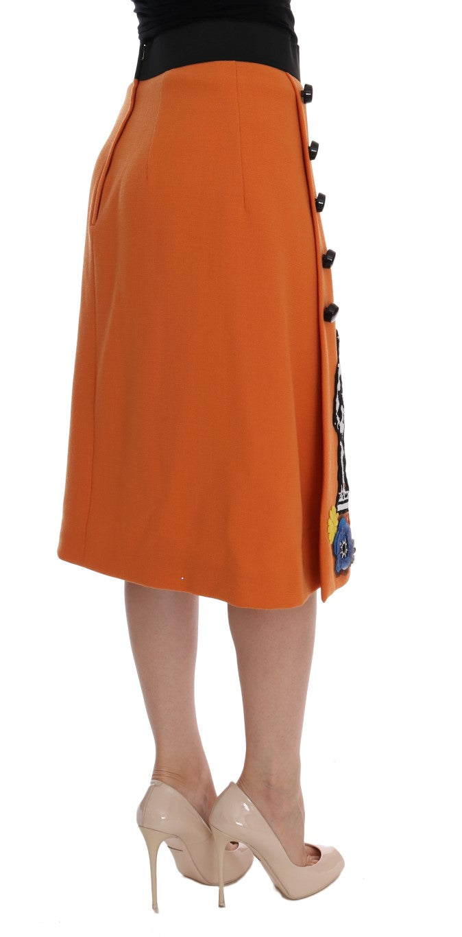 Embellished Wool Skirt in Vivid Orange - GlamHub Luxury and Icon Brand Clothing