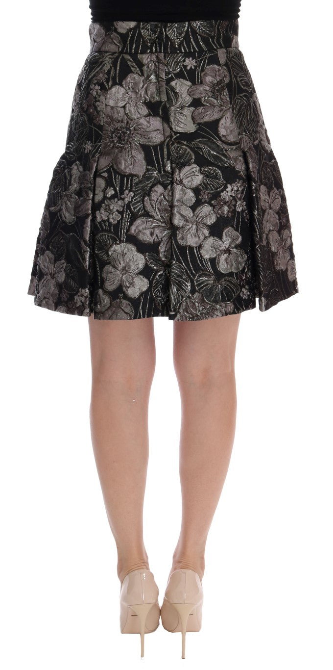 Elegant Black Silver-Floral Straight Skirt - GlamHub Luxury and Icon Brand Clothing