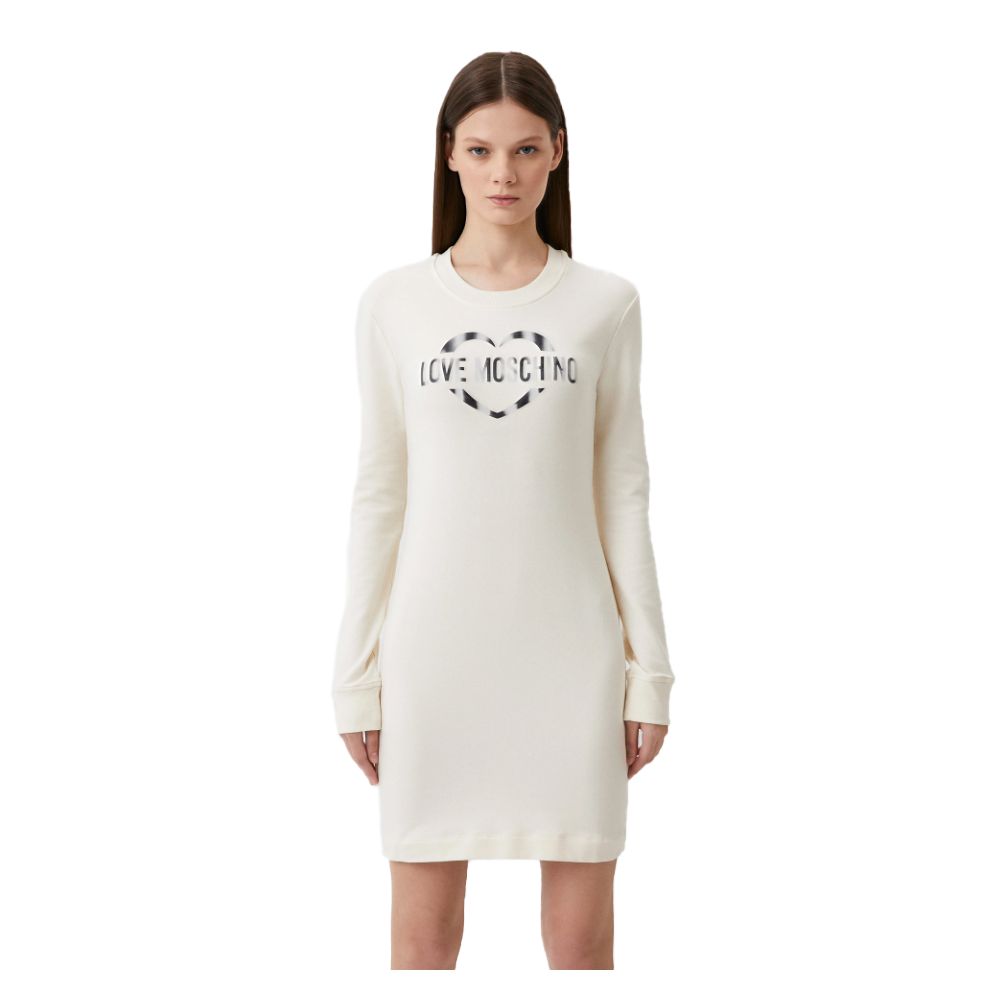 Chic White Cotton Blend Dress with Logo Accent - GlamHub Luxury and Icon Brand Clothing