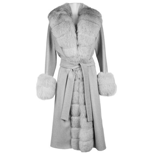 Elegant Wool Coat with Luxurious Fox Fur Trim - GlamHub Luxury and Icon Brand Clothing