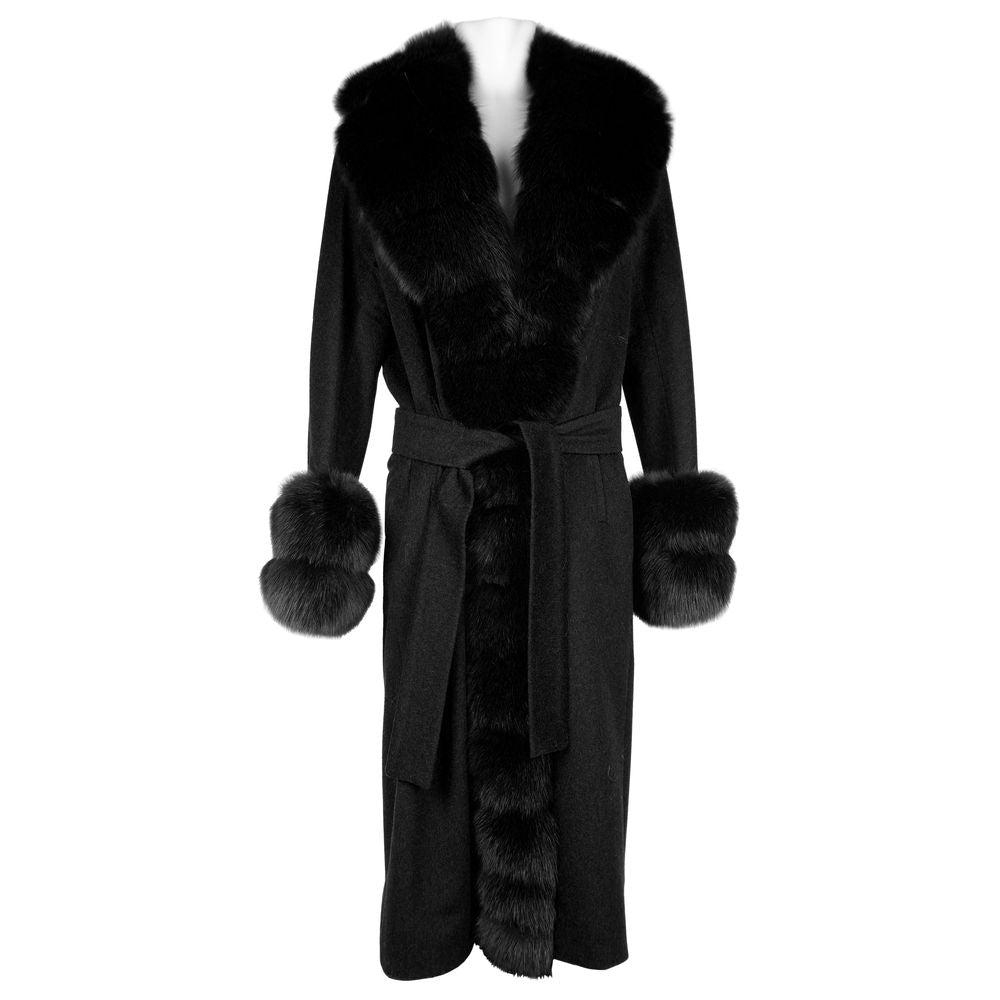 Elegant Virgin Wool Coat with Luxe Fox Fur Trim - GlamHub Luxury and Icon Brand Clothing