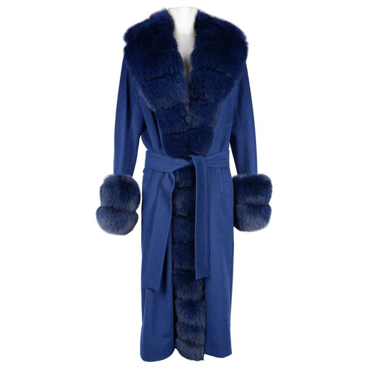 Elegant Wool Coat with Luxe Fox Fur Trim - GlamHub Luxury and Icon Brand Clothing