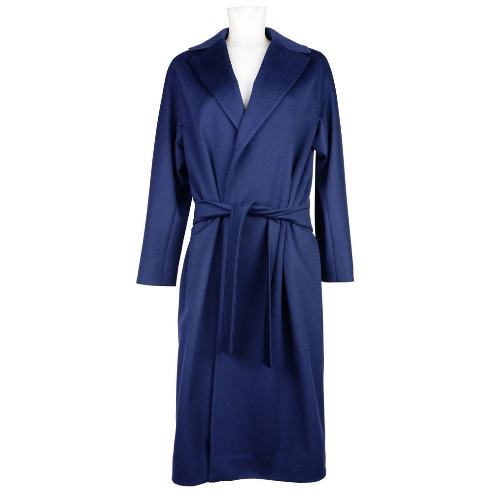 Elegant Blue Wool Coat with Ribbon Belt - GlamHub Luxury and Icon Brand Clothing