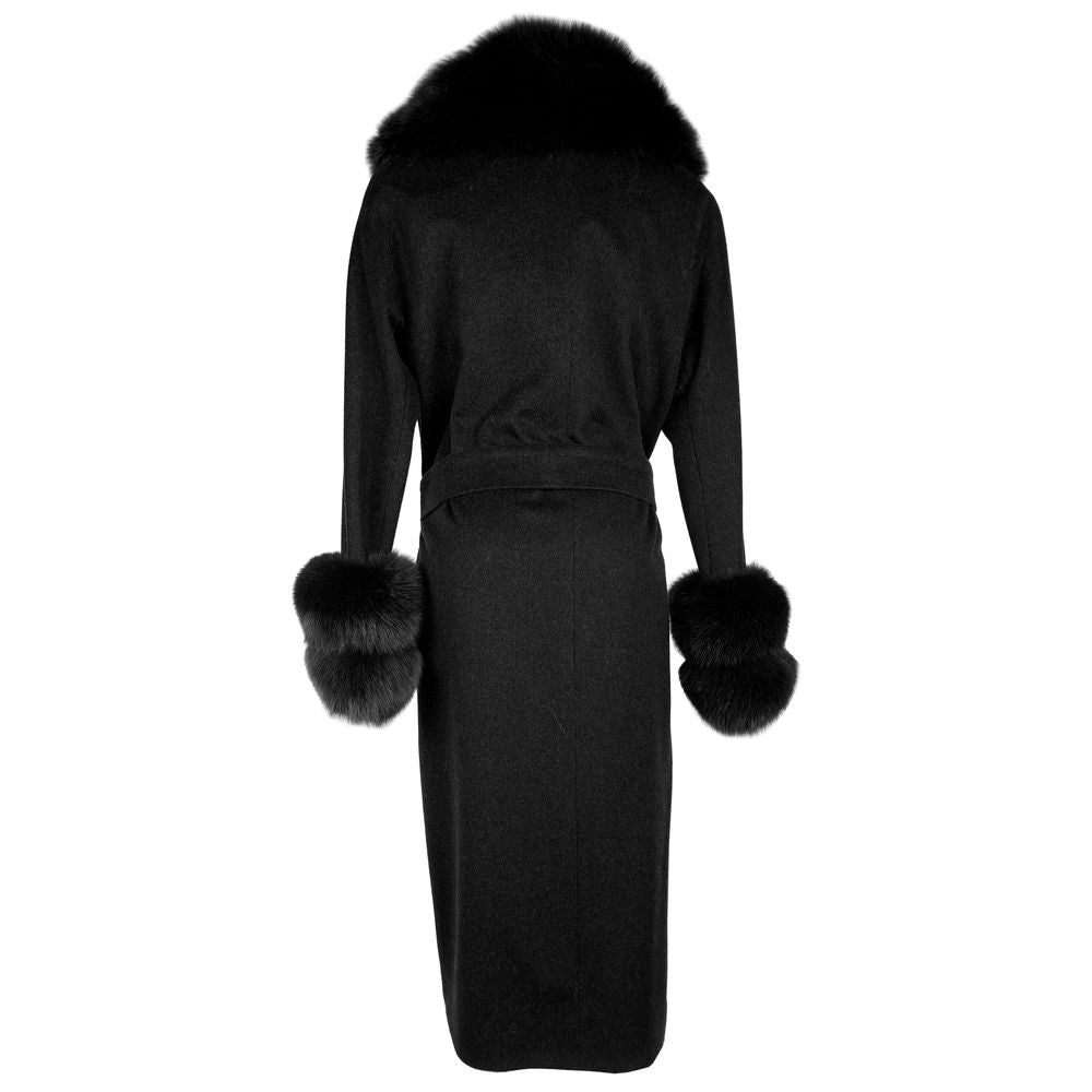 Elegant Virgin Wool Coat with Luxe Fox Fur Trim - GlamHub Luxury and Icon Brand Clothing