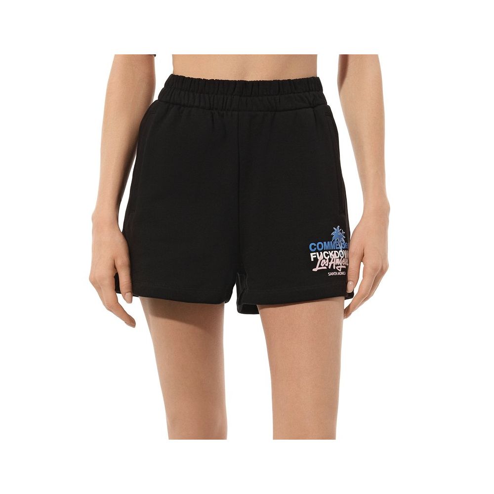 Chic Black Cotton Shorts with Side Pockets - GlamHub Luxury and Icon Brand Clothing