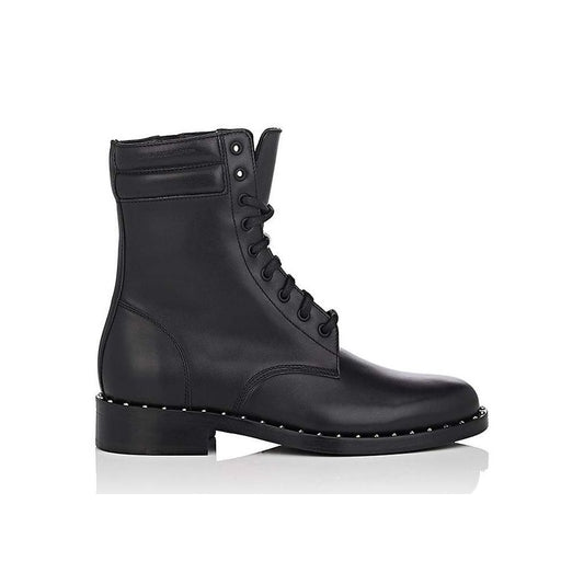 Studded Calfskin Lace-Up Ankle Boots - GLAMHUB BOUTIQUE 