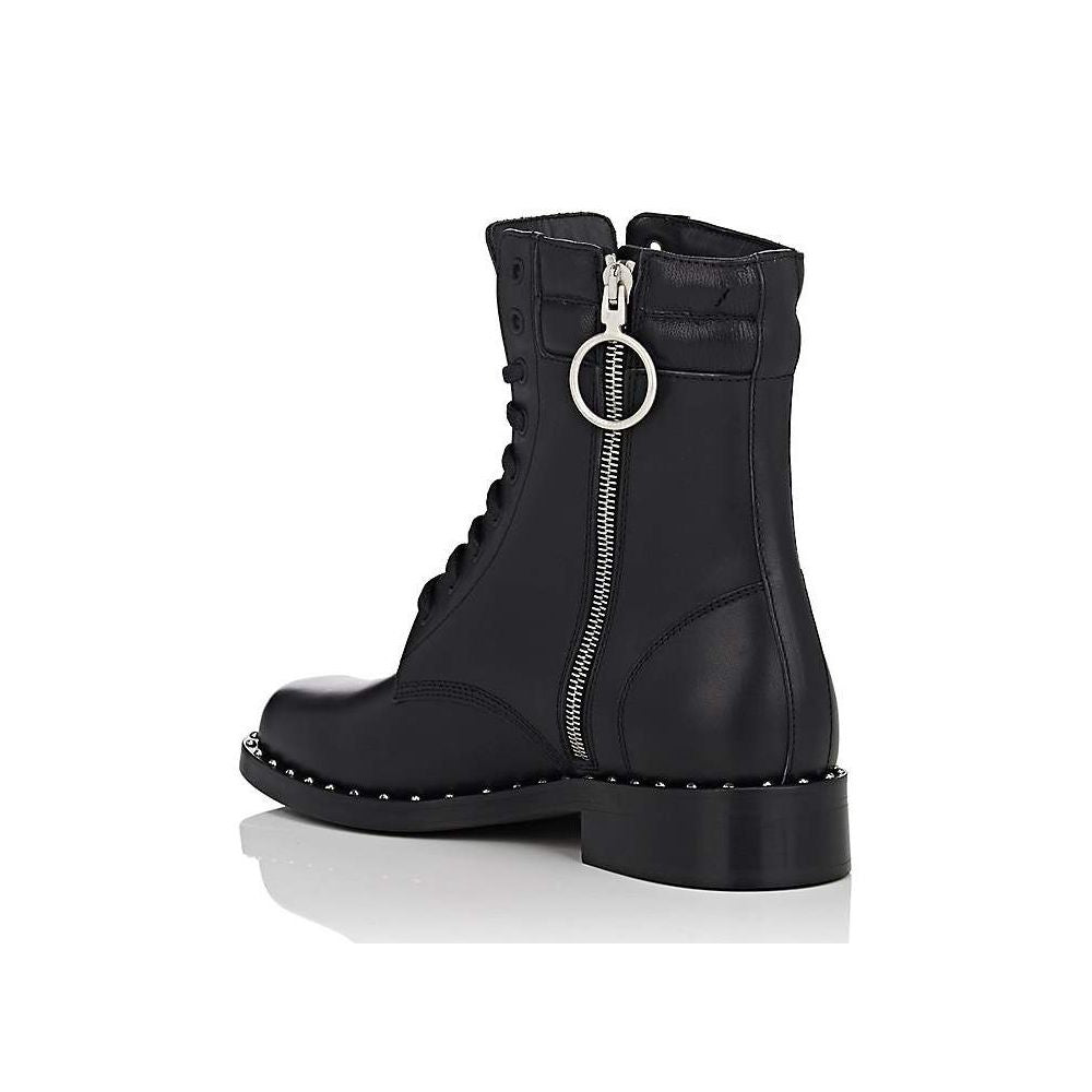 Studded Calfskin Lace-Up Ankle Boots - GLAMHUB BOUTIQUE 