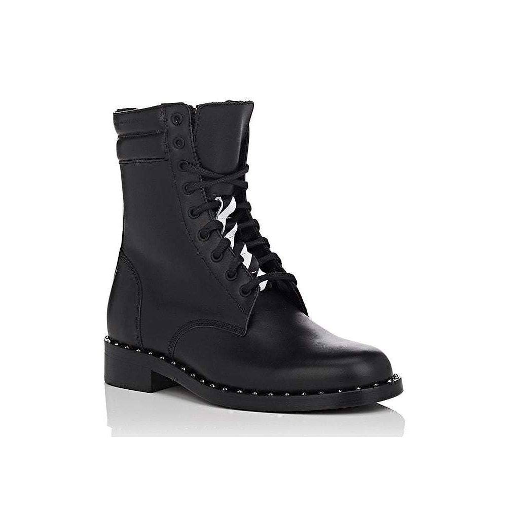 Studded Calfskin Lace-Up Ankle Boots - GLAMHUB BOUTIQUE 