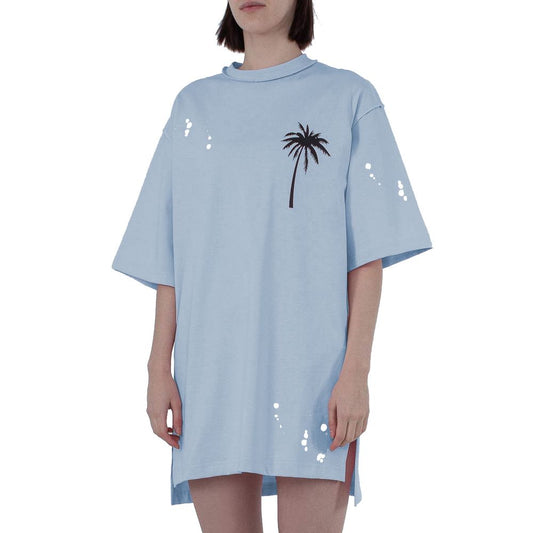 Light Blue Cotton Women Dress - GlamHub Luxury and Icon Brand Clothing