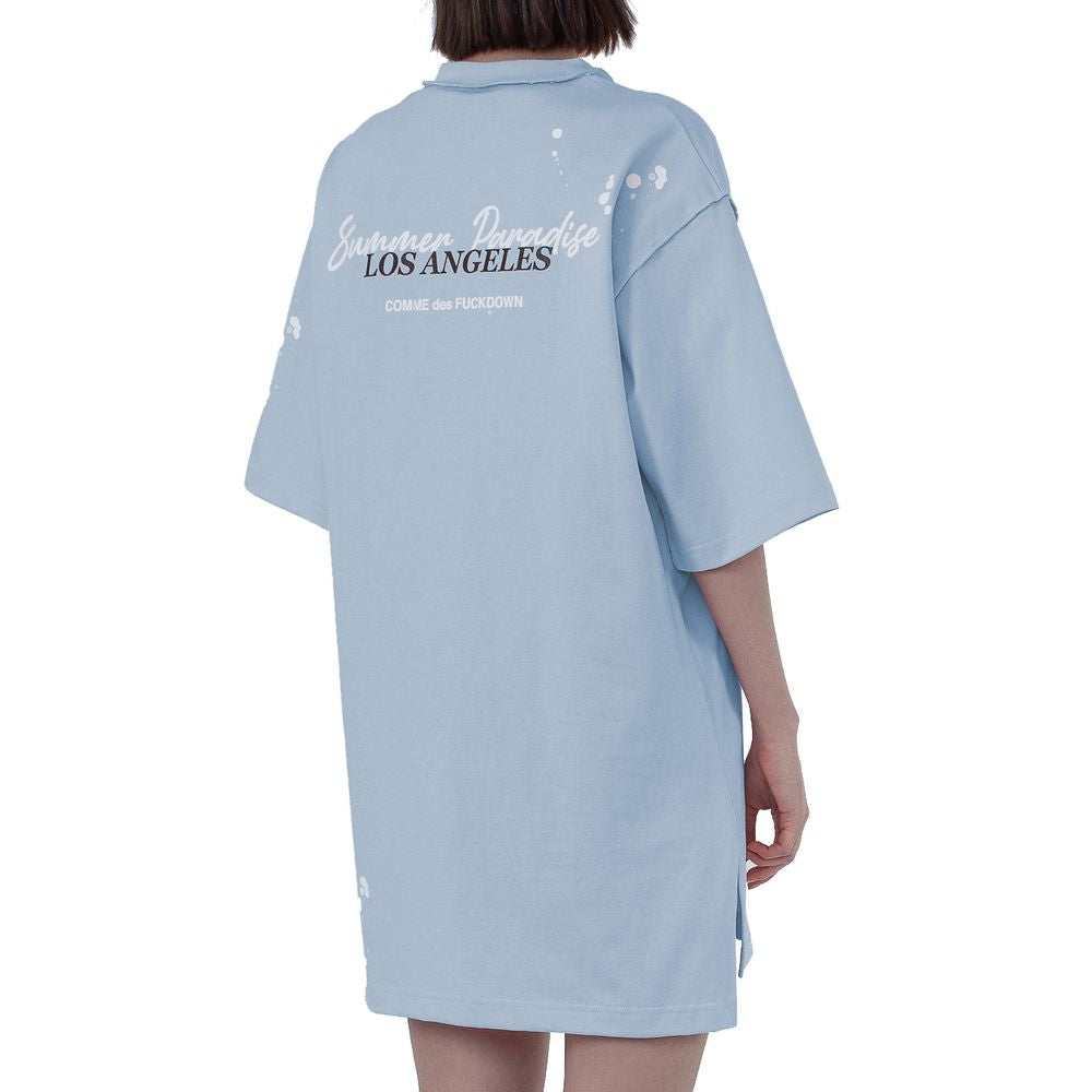 Light Blue Cotton Women Dress - GlamHub Luxury and Icon Brand Clothing