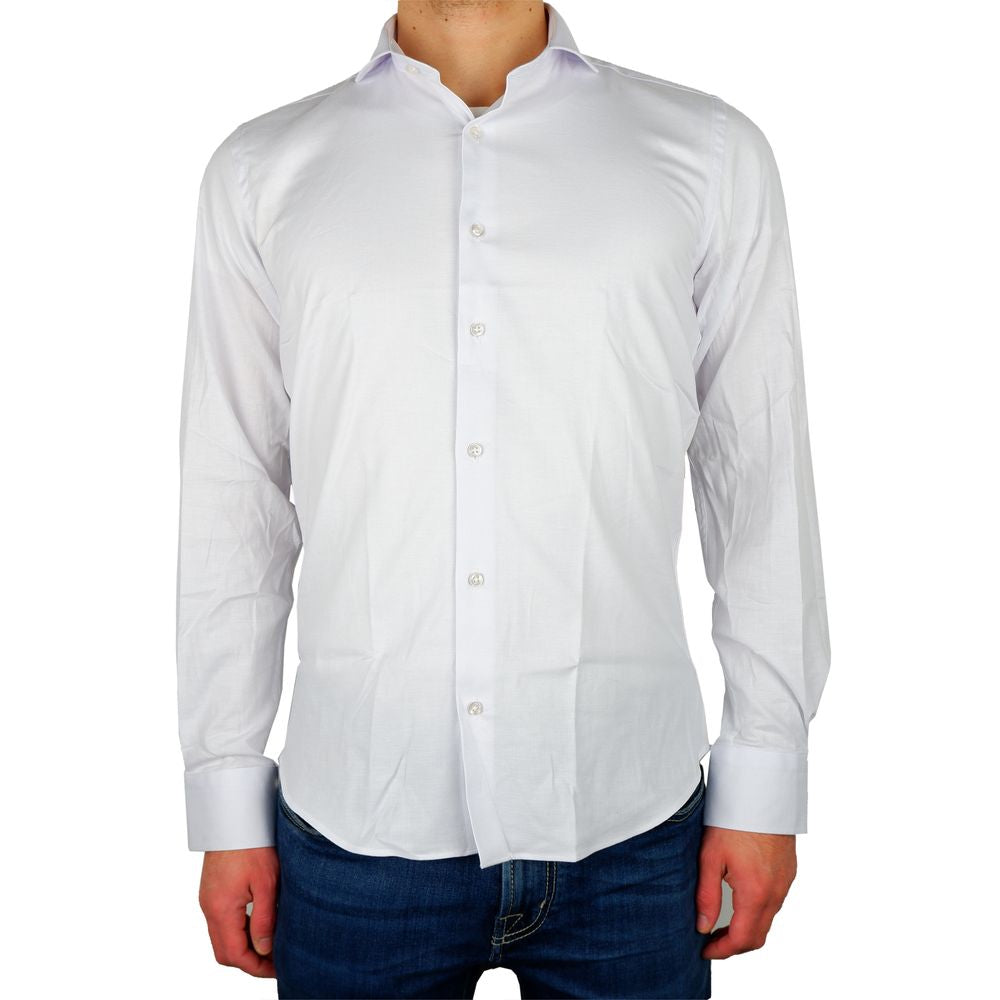 Elegant Milano White Gabardine Shirt - GlamHub Luxury and Icon Brand Clothing