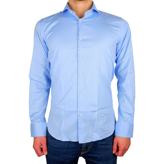 Elegant Milano Light Blue Gabardin Shirt - GlamHub Luxury and Icon Brand Clothing