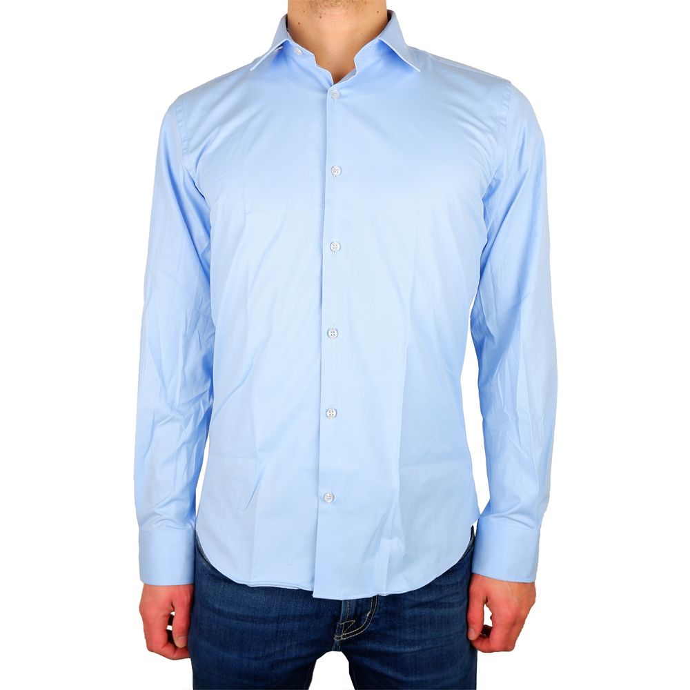 Elegant Light Blue Satin Milano Shirt - GlamHub Luxury and Icon Brand Clothing