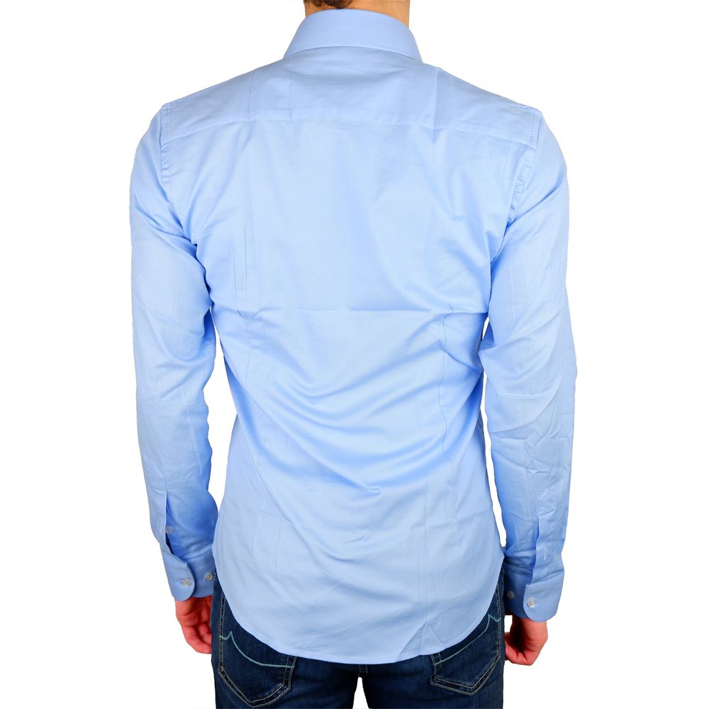 Elegant Milano Light Blue Gabardin Shirt - GlamHub Luxury and Icon Brand Clothing